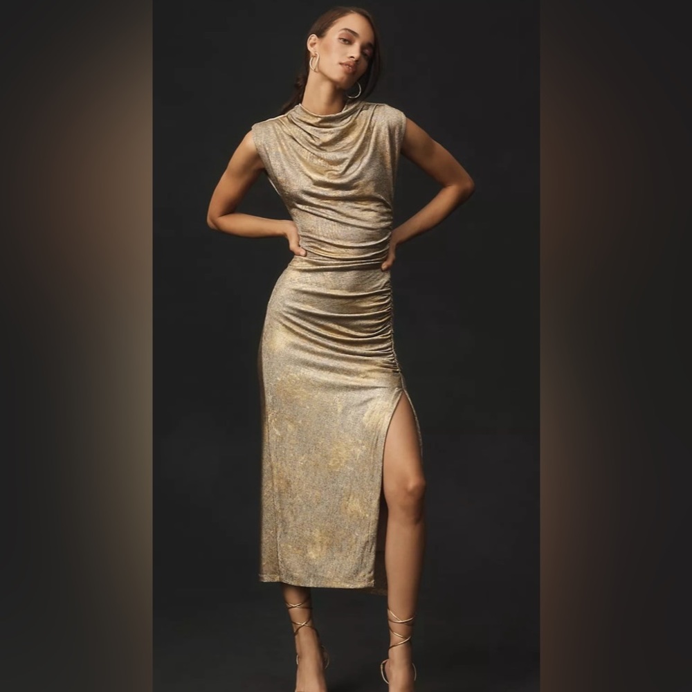 Anthropologie Maya Ruched Cowl Neck Dress: Shine Edition